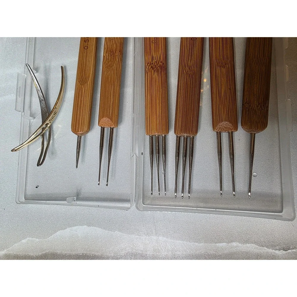 Jmail 8pc Dreadlock Crochet Needle Set 0.5mm 0.75mm Bamboo Handle‎ Tools Case W1